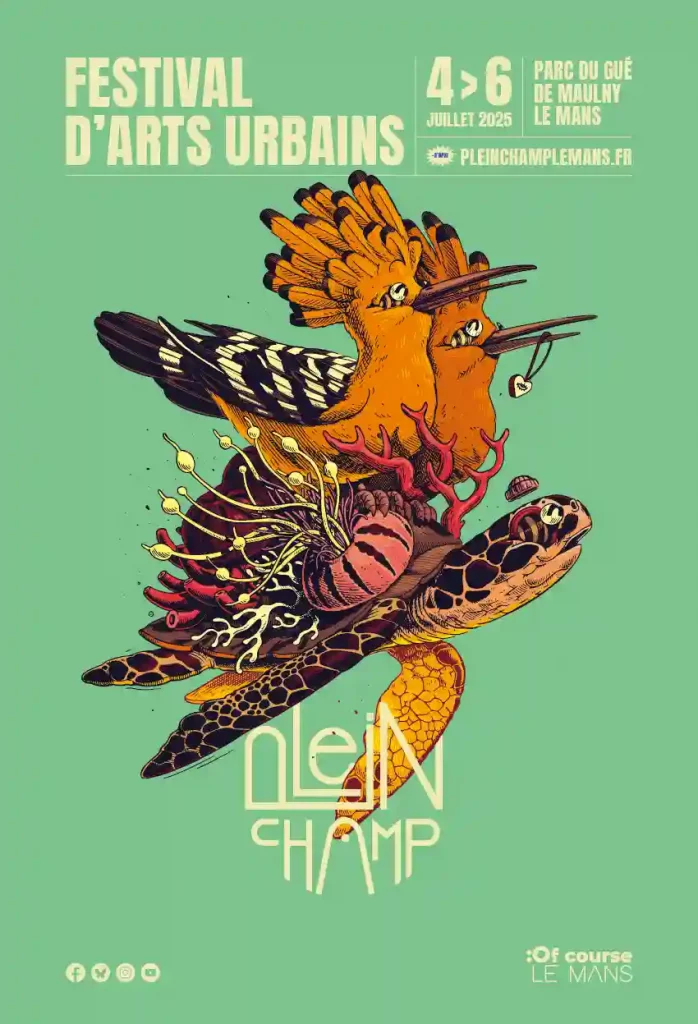 Affiche verte du Festival Plein Champ au Mans édition 2025.