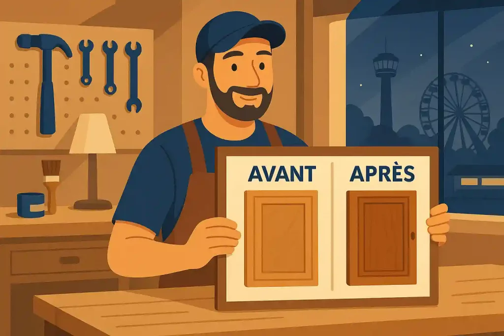 illustration d'un artisan qui propose un avant / après. Agence de communication le Mans spécialisé en TPE/PME