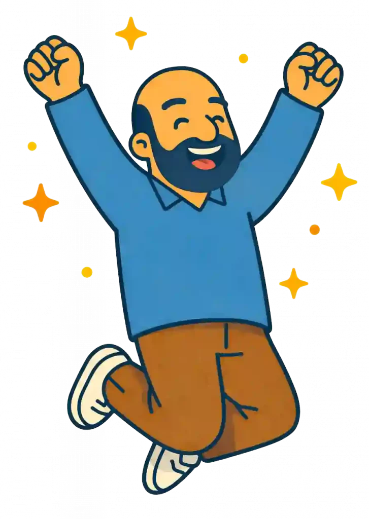 Mon personnage saute de joie face aux offres que propose votrecomefficace.fr pour les TPE et PME du Mans et e la Sarthe